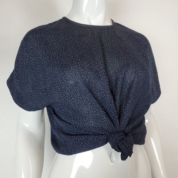Vintage 80's Carole Little Navy Dot Blouse - Picture 1 of 9